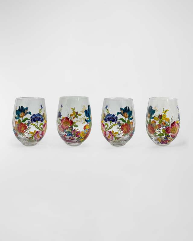 Flower Market Stemless Wine Glass, Set of 4